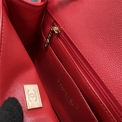 Cha.nel Super Mini Classic Flap Bag Grained Calfskin Gold Tone Metal Red 01115