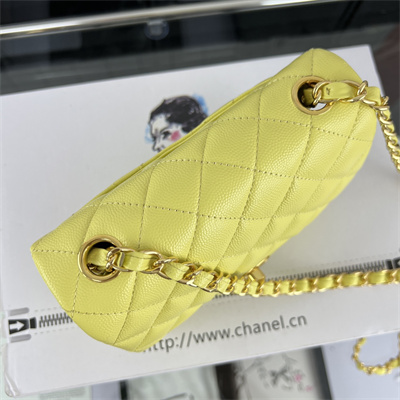 Cha.nel Super Mini Classic Flap Bag Grained Calfskin Gold Tone Metal Yellow 01115