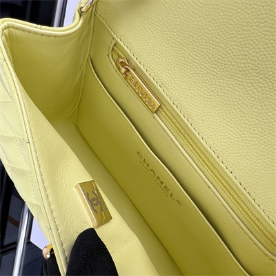 Cha.nel Super Mini Classic Flap Bag Grained Calfskin Gold Tone Metal Yellow 01115