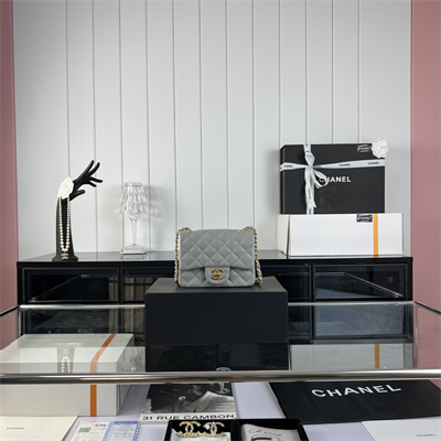 Cha.nel Super Mini Classic Flap Bag Grained Calfskin Gold Tone Metal Grey 01115