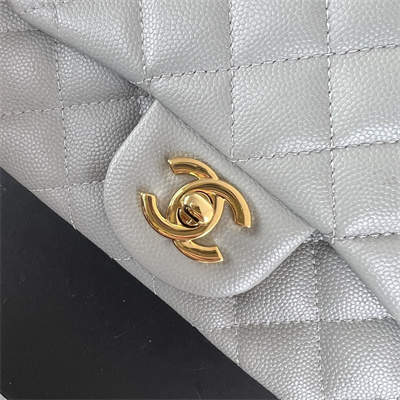 Cha.nel Super Mini Classic Flap Bag Grained Calfskin Gold Tone Metal Grey 01115