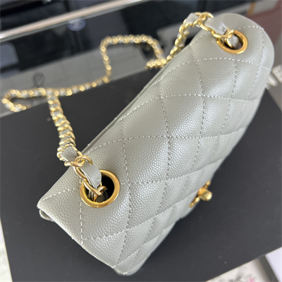 Cha.nel Super Mini Classic Flap Bag Grained Calfskin Gold Tone Metal Grey 01115