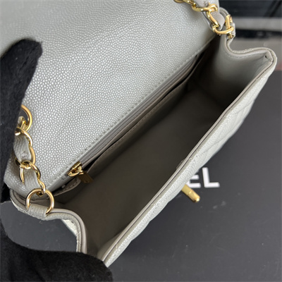 Cha.nel Super Mini Classic Flap Bag Grained Calfskin Gold Tone Metal Grey 01115
