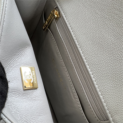 Cha.nel Super Mini Classic Flap Bag Grained Calfskin Gold Tone Metal Grey 01115