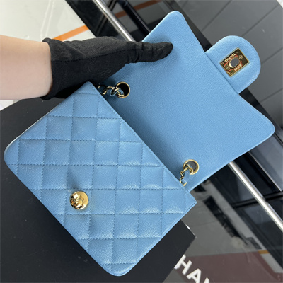 Cha.nel Super Mini Classic Flap Bag Grained Calfskin Gold Tone Metal Blue 01115