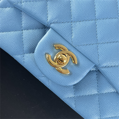 Cha.nel Super Mini Classic Flap Bag Grained Calfskin Gold Tone Metal Blue 01115