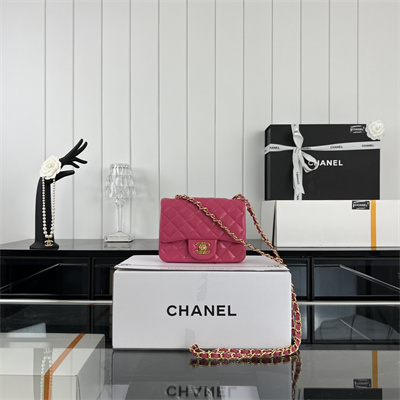 Cha.nel Super Mini Classic Flap Bag Grained Calfskin Gold Tone Metal Fuchsia 01115