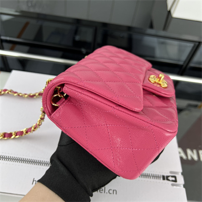 Cha.nel Super Mini Classic Flap Bag Grained Calfskin Gold Tone Metal Fuchsia 01115