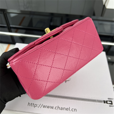 Cha.nel Super Mini Classic Flap Bag Grained Calfskin Gold Tone Metal Fuchsia 01115