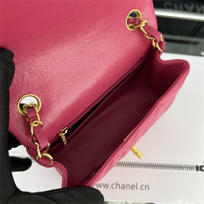 Cha.nel Super Mini Classic Flap Bag Grained Calfskin Gold Tone Metal Fuchsia 01115