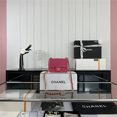 Cha.nel Super Mini Classic Flap Bag Grained Calfskin Gold Tone Metal Fuchsia 01115