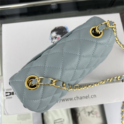 Cha.nel Super Mini Classic Flap Bag Grained Calfskin Gold Tone Metal Lt Blue 01115