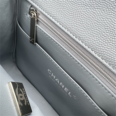 Cha.nel Super Mini Classic Flap Bag Grained Calfskin Silver Tone Metal Lt Blue 01115