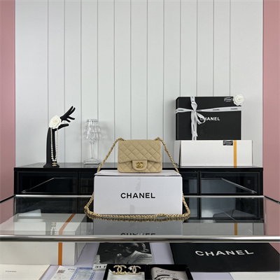 Cha.nel Super Mini Classic Flap Bag Grained Calfskin Gold Tone Metal Beige 01115