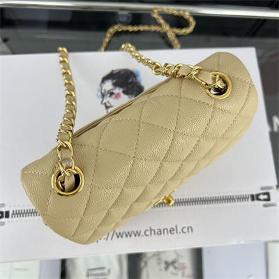 Cha.nel Super Mini Classic Flap Bag Grained Calfskin Gold Tone Metal Beige 01115