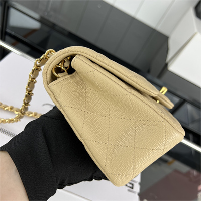 Cha.nel Super Mini Classic Flap Bag Grained Calfskin Gold Tone Metal Beige 01115