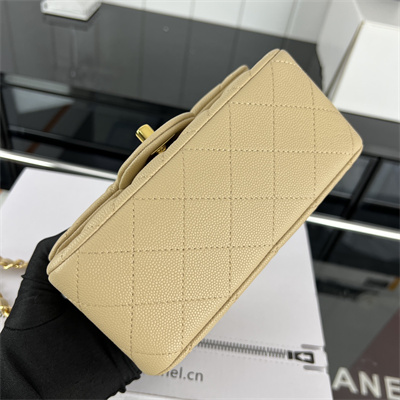 Cha.nel Super Mini Classic Flap Bag Grained Calfskin Gold Tone Metal Beige 01115