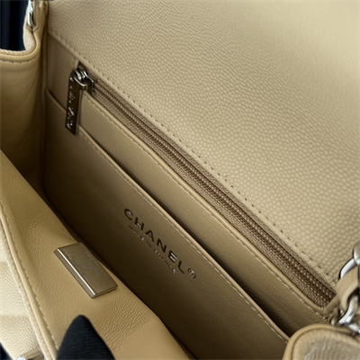 Cha.nel Super Mini Classic Flap Bag Grained Calfskin Silver Tone Metal Beige 01115