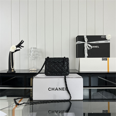 Cha.nel Super Mini Classic Flap Bag Lambskin Black Tone Metal Black 01115