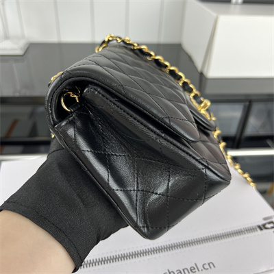 Cha.nel Super Mini Classic Flap Bag Lambskin Gold Tone Metal Black 01115