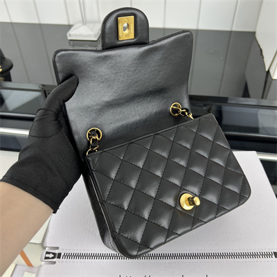 Cha.nel Super Mini Classic Flap Bag Lambskin Gold Tone Metal Black 01115