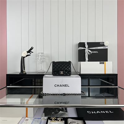 Cha.nel Super Mini Classic Flap Bag Lambskin Silver Tone Metal Black 01115