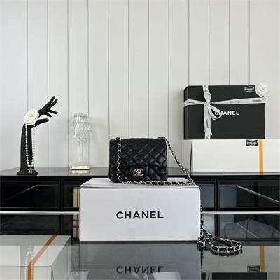 Cha.nel Super Mini Classic Flap Bag Lambskin Silver Tone Metal Black 01115