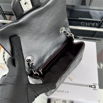 Cha.nel Super Mini Classic Flap Bag Lambskin Silver Tone Metal Black 01115