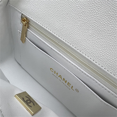 Cha.nel Mini Classic Flap Bag Grained Calfskin Gold Tone Metal White 01116