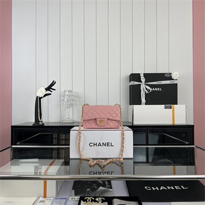 Cha.nel Mini Classic Flap Bag Grained Calfskin Gold Tone Metal Pink 01116