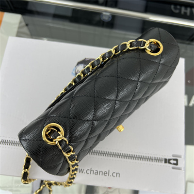 Cha.nel Mini Classic Flap Bag Grained Calfskin Gold Tone Metal Black 01116