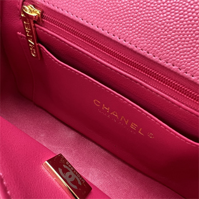 Cha.nel Mini Classic Flap Bag Grained Calfskin Gold Tone Metal Fuchsia 01116