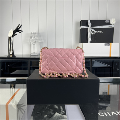 Cha.nel Mini Classic Flap Bag Lambskin Gold Tone Metal Pink 01116