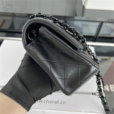 Cha.nel Mini Classic Flap Bag Lambskin Black Tone Metal Black 01116