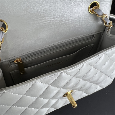 Cha.nel Mini Classic Flap Bag Lambskin Gold Tone Metal Grey 01116
