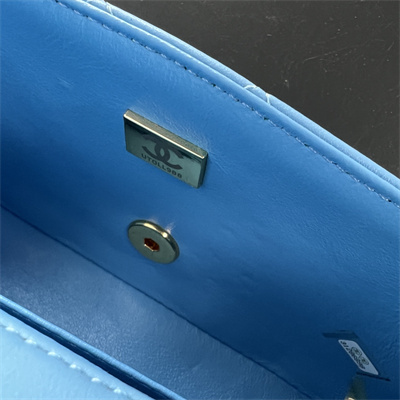 Cha.nel Mini Classic Flap Bag Lambskin Gold Tone Metal Blue 01116