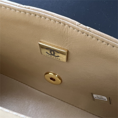Cha.nel Mini Classic Flap Bag Lambskin Gold Tone Metal Beige 01116