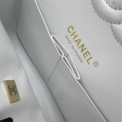 Cha.nel Small Classic Flap Bag Grained Calfskin Gold Tone Metal White 01117 (Flap Edge Stitch)