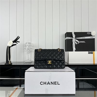 Cha.nel Small Classic Flap Bag Grained Calfskin Gold Tone Metal Black 01117