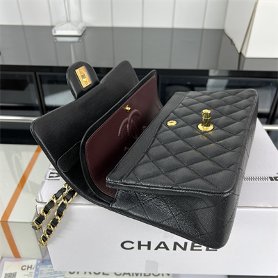 Cha.nel Small Classic Flap Bag Grained Calfskin Gold Tone Metal Black 01117