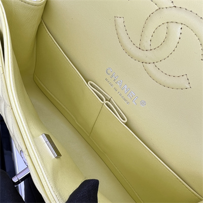 Cha.nel Small Classic Flap Bag Grained Calfskin Silver Tone Metal Yellow 01117