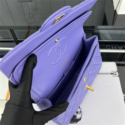 Cha.nel Small Classic Flap Bag Grained Calfskin Gold Tone Metal Purple 01117