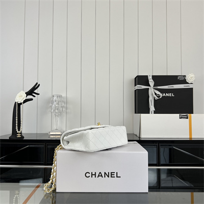 Cha.nel Small Classic Flap Bag Lambskin Gold Tone Metal White 01117