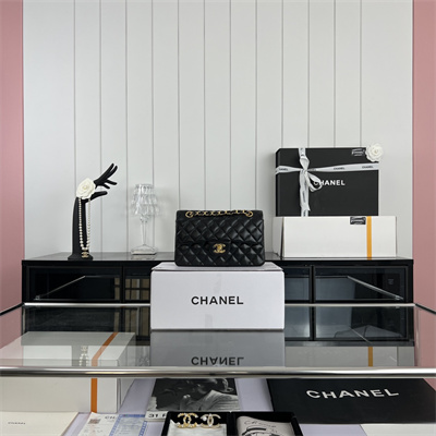 Cha.nel Small Classic Flap Bag Lambskin Gold Tone Metal Black 01117