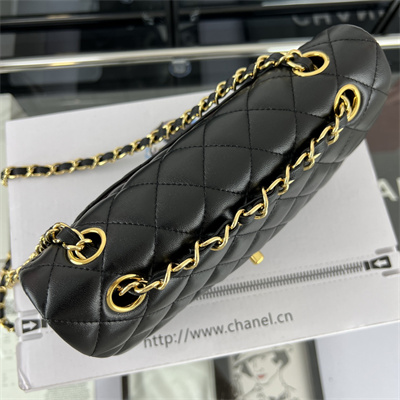 Cha.nel Small Classic Flap Bag Lambskin Gold Tone Metal Black 01117