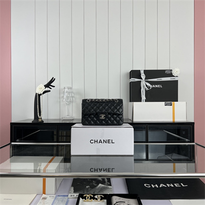 Cha.nel Small Classic Flap Bag Lambskin Silver Tone Metal Black 01117