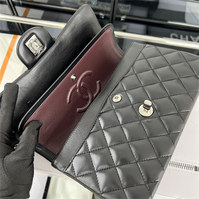 Cha.nel Small Classic Flap Bag Lambskin Silver Tone Metal Black 01117