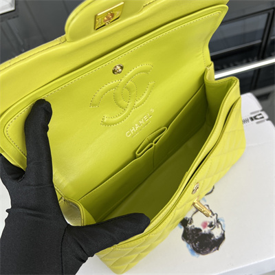 Cha.nel Small Classic Flap Bag Lambskin Gold Tone Metal Yellow 01117