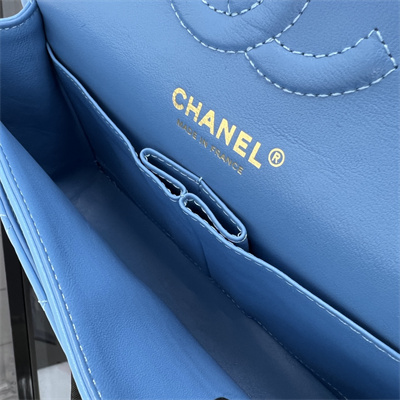 Cha.nel Small Classic Flap Bag Lambskin Gold Tone Metal Blue 01117