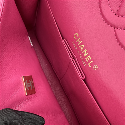 Cha.nel Small Classic Flap Bag Lambskin Gold Tone Metal Fuchsia 01117
